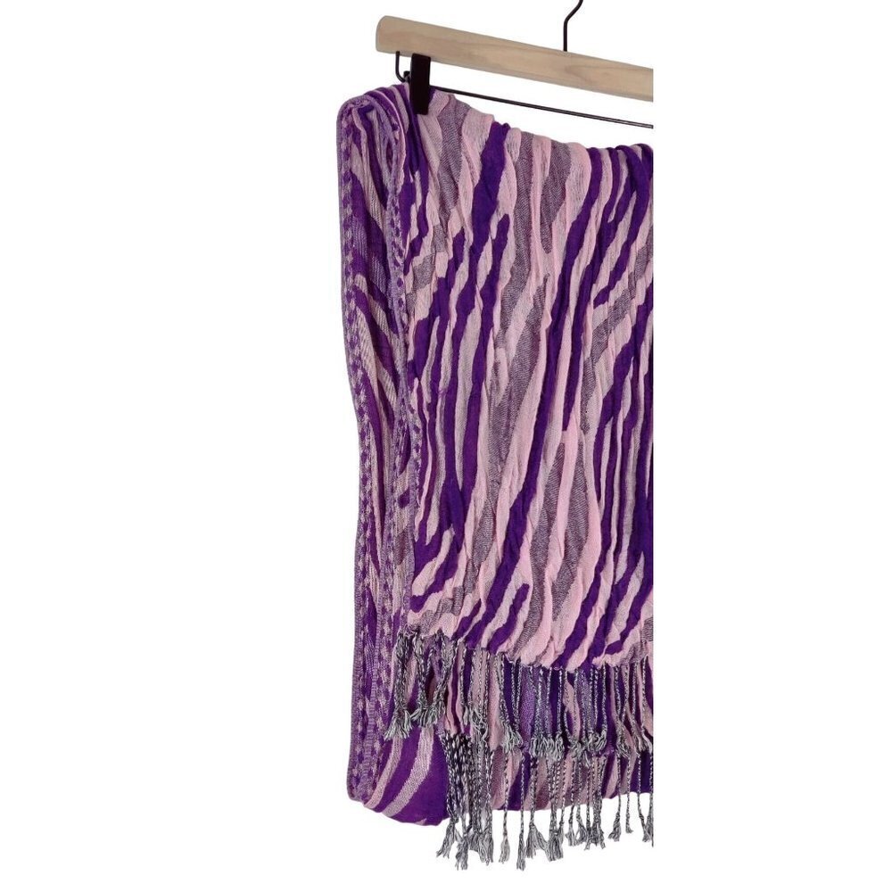 Scarf Shawl Purple Pink Tone Fringe Crinkle Double Woven Material Texture Mesh